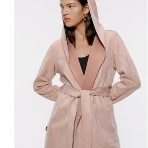 ZARA BASICS FAUX SUEDE JACKET HOODED PINK SIZE M